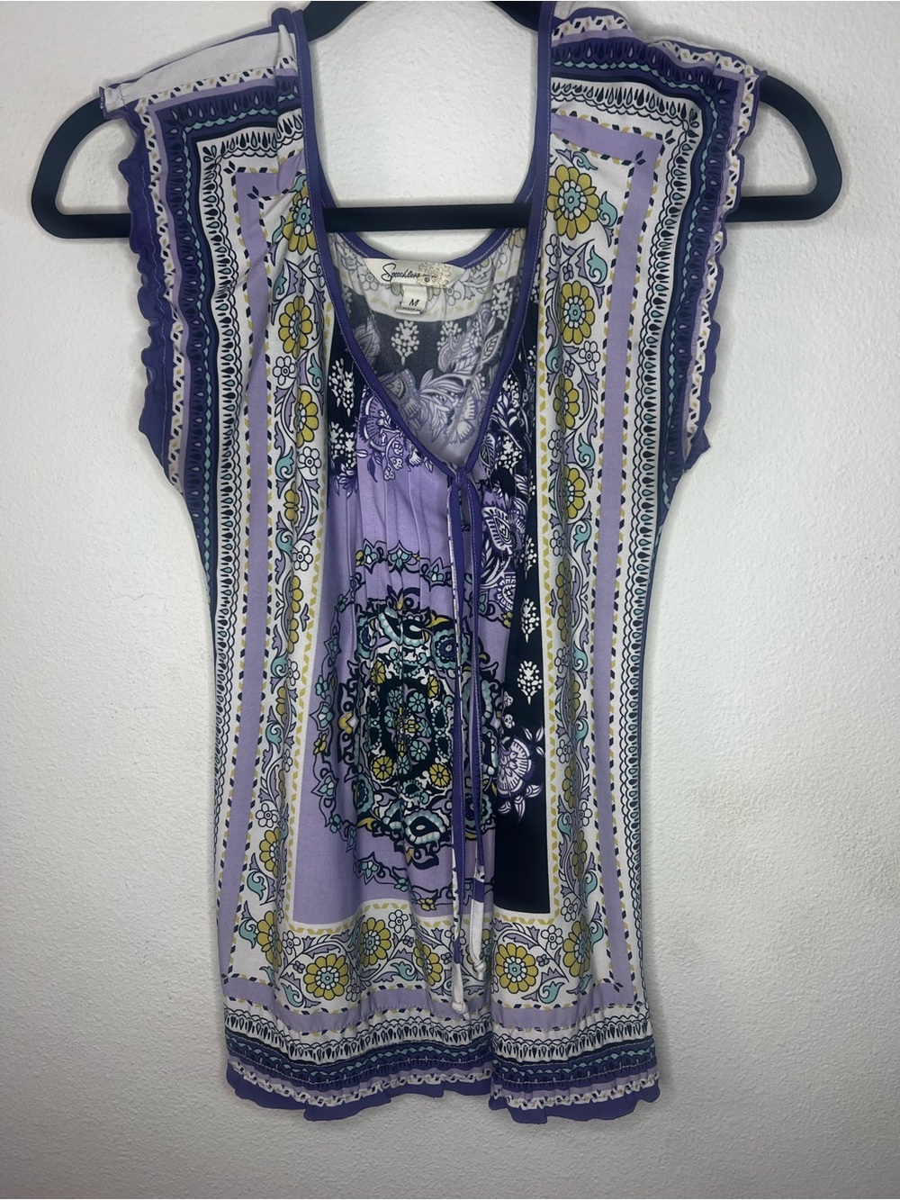 Speechless Lavender Floral Medallion V-Neck Tie-Front Camisole